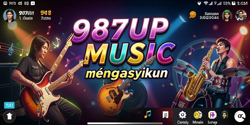 Tangkapan layar gameplay 987UP yang menampilkan permainan musik yang seru.