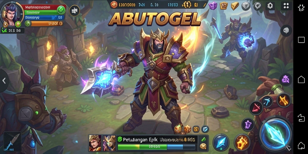 Tampilan gameplay seru dalam ABUTOGEL dengan pertempuran yang dinamis.