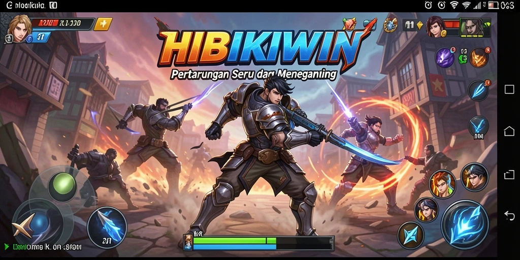 Tampilan aksi seru dalam gameplay HIBIKIWIN yang penuh warna.