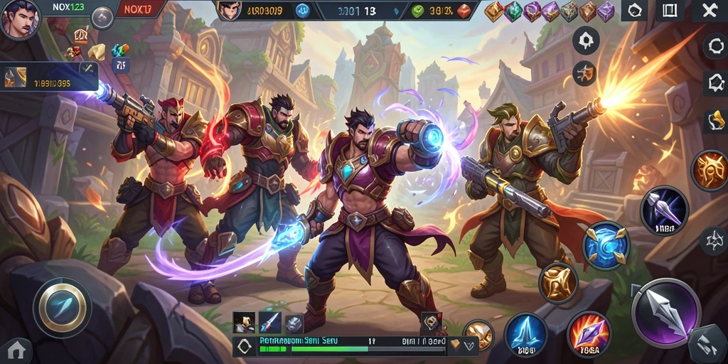 Gameplay seru di arena pertarungan NOX123 dengan pertempuran tim yang strategis.
