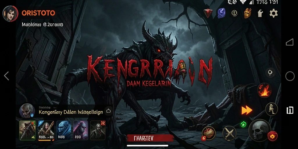 Screenshot gameplay ORISTOTO menampilkan suasana mencekam dan makhluk mengerikan.