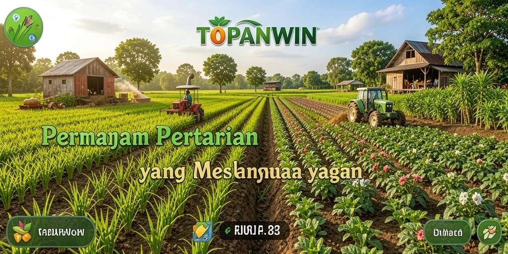 Screenshot utama menunjukkan pemain sedang merawat kebun dengan tanaman yang subur.